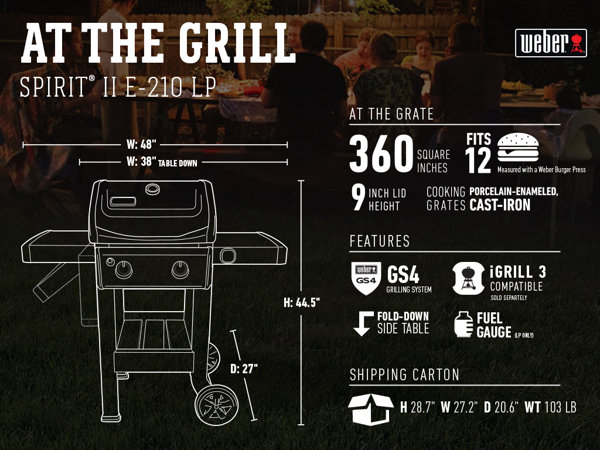 Weber Spirit II 2 Burner Propane Gas Grill in Black